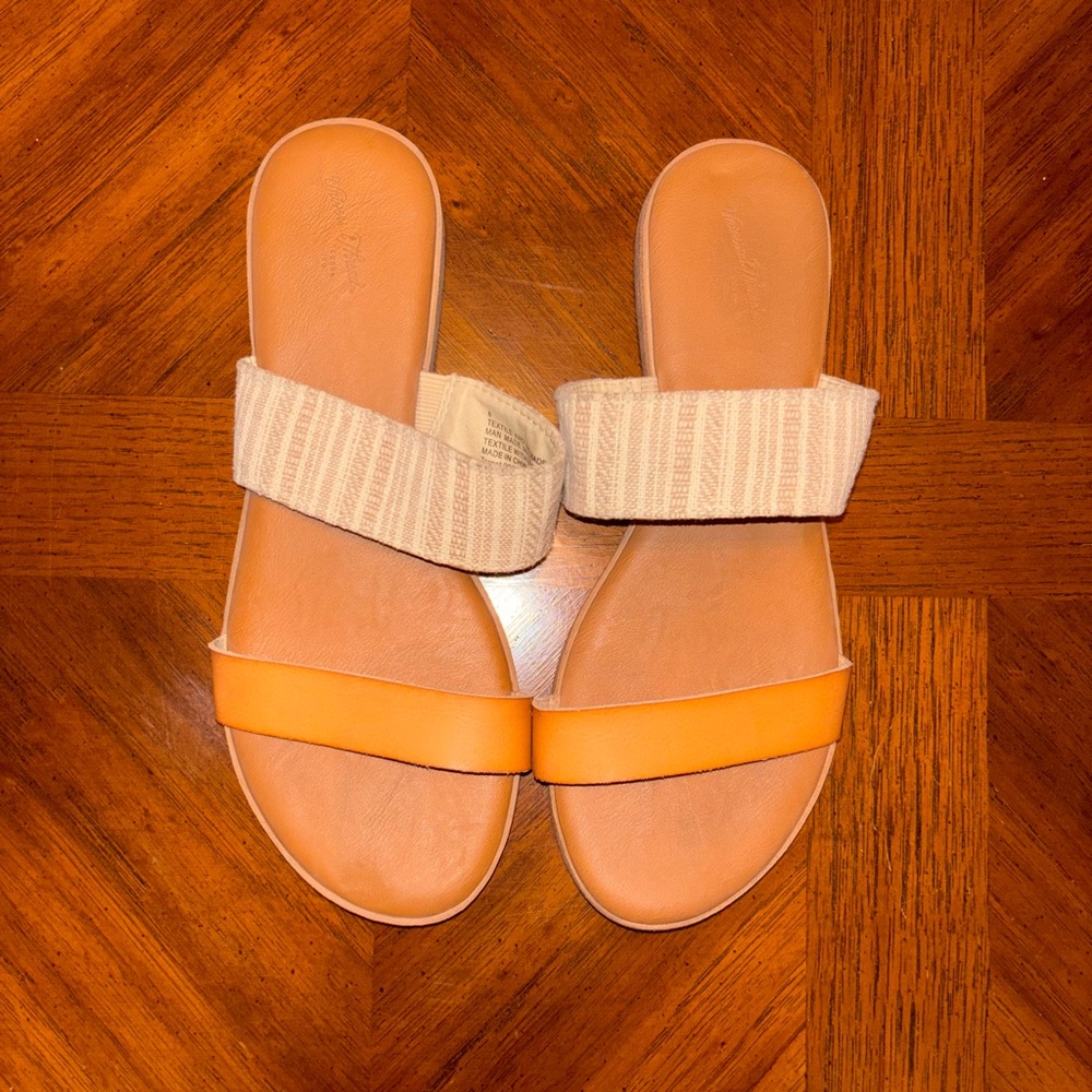 Women's Tan and Orange Slide Sandals